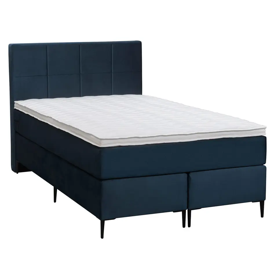 Boxspring Liv geblokt - blauw - 120x200 cm - slanke poot
