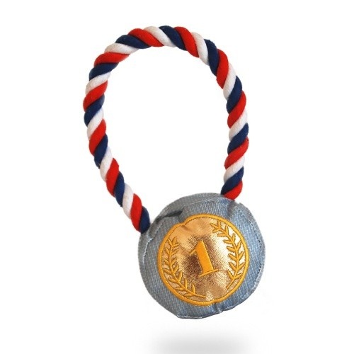 Patasbox medalha de ouro olímpica com corda de pelúcia para cães