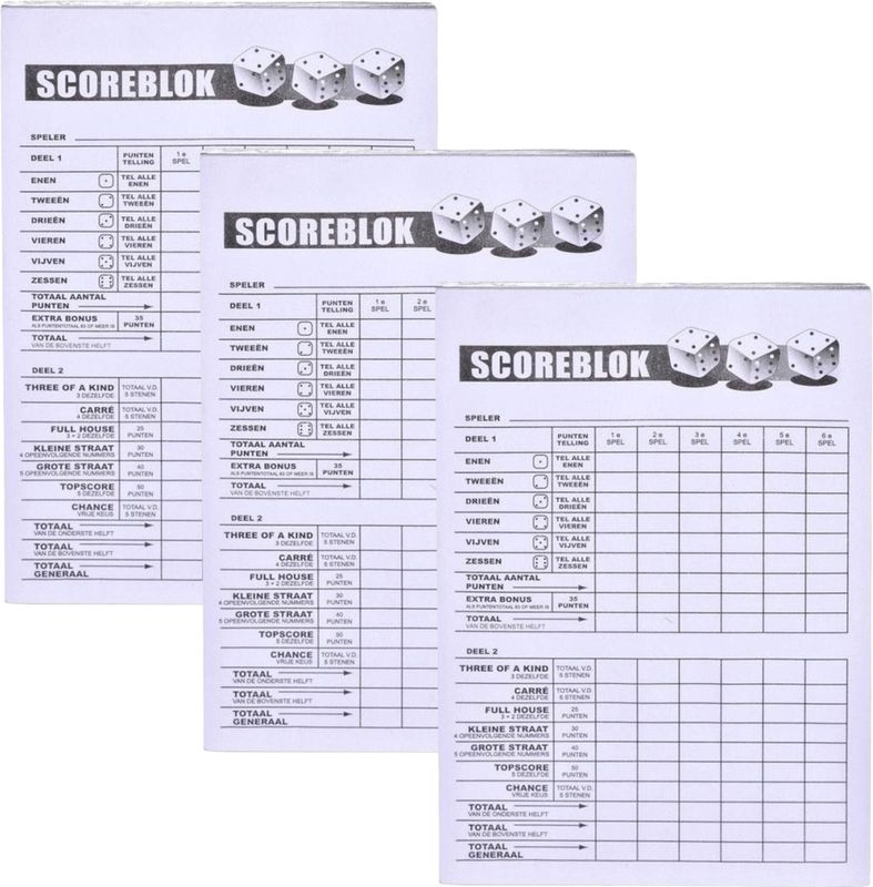 3x Scoreblok Yahtzee