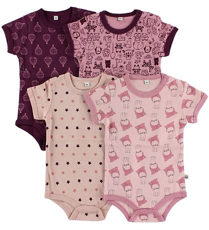 Pippi Baby Bodies k/ä - 4er-Pack - Rosa/Lila m. Muster