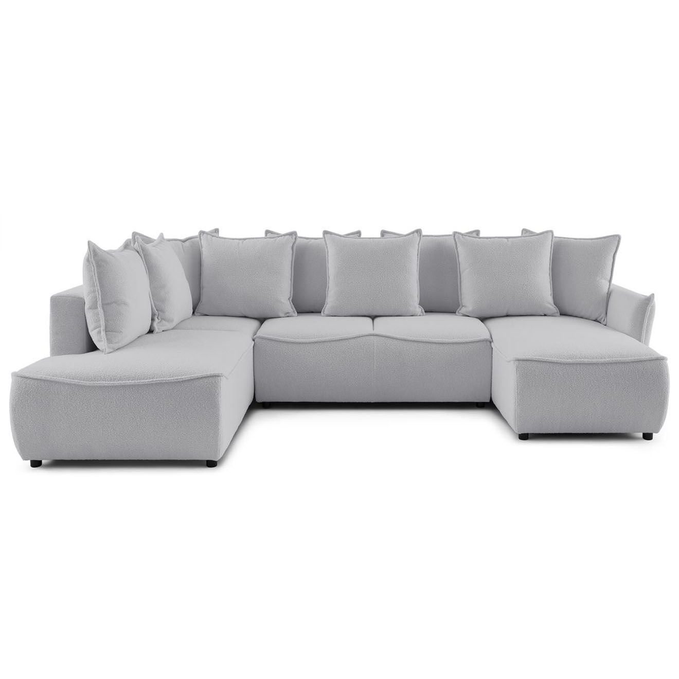 Bobochic Canapé panoramique convertible coffre d'angle droit bouclette léon gris clair - 320x194x90 cm
