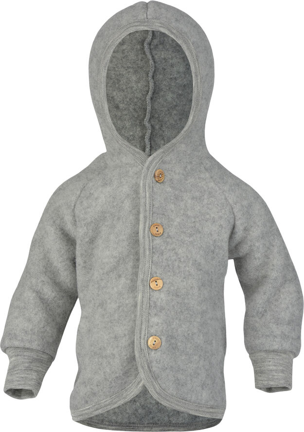 Engel Natur Hooded jacket, with wooden buttons, IVN BEST Lysgrå
