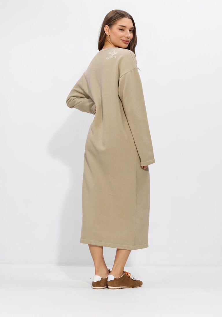 bruine penn & ink midi jurk dress print