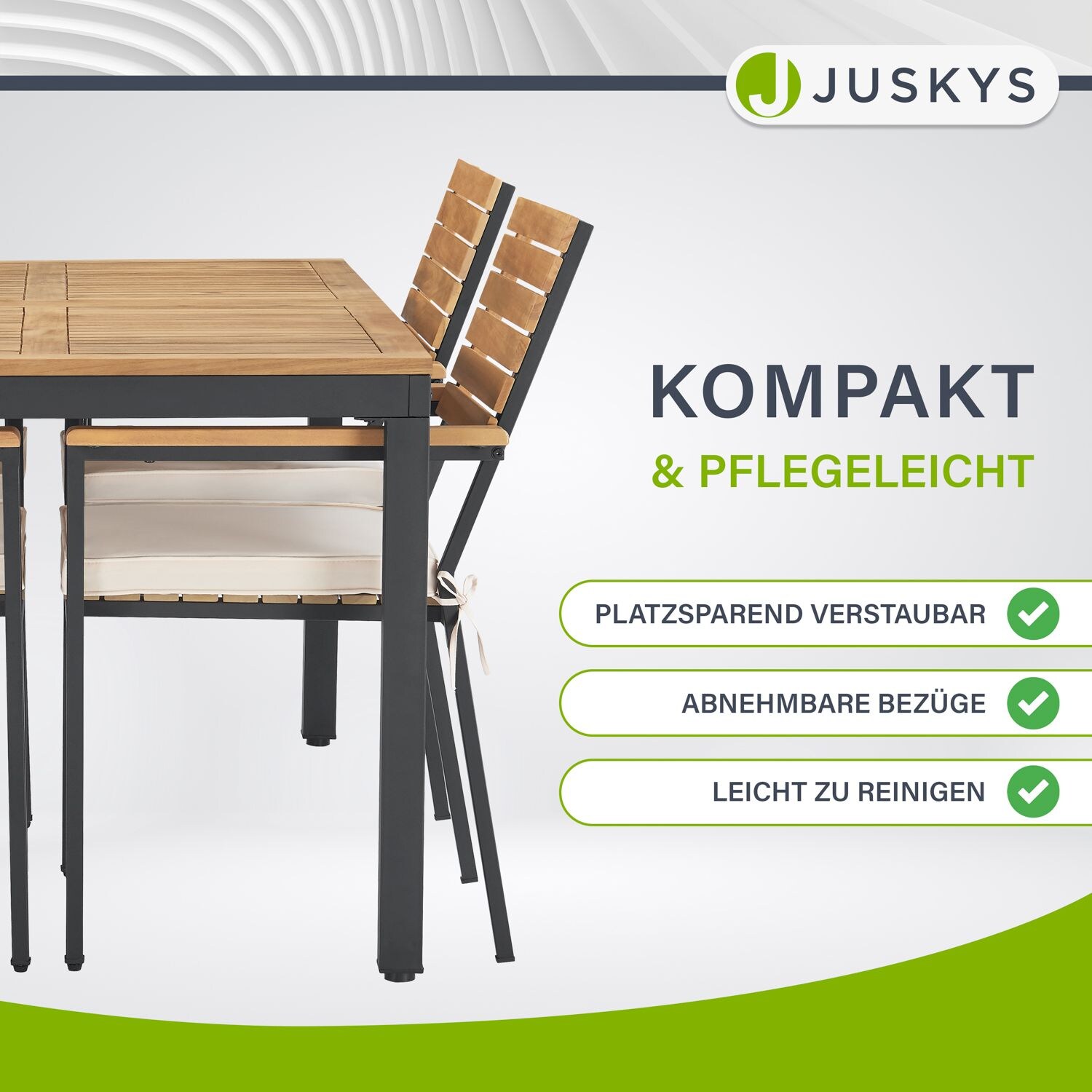 Juskys Akazienholz Gartengarnitur Rhodos - Tisch, 4 Stühle & Auflagen - Gartenmöbel Set - Holz Möbel