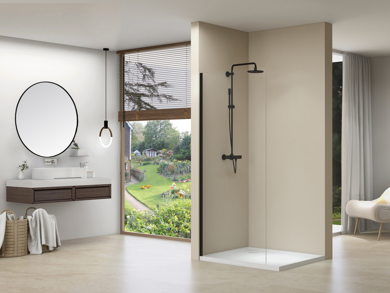 van Rijn ST01 vaste wand met helder glas 60x200cm zwart mat