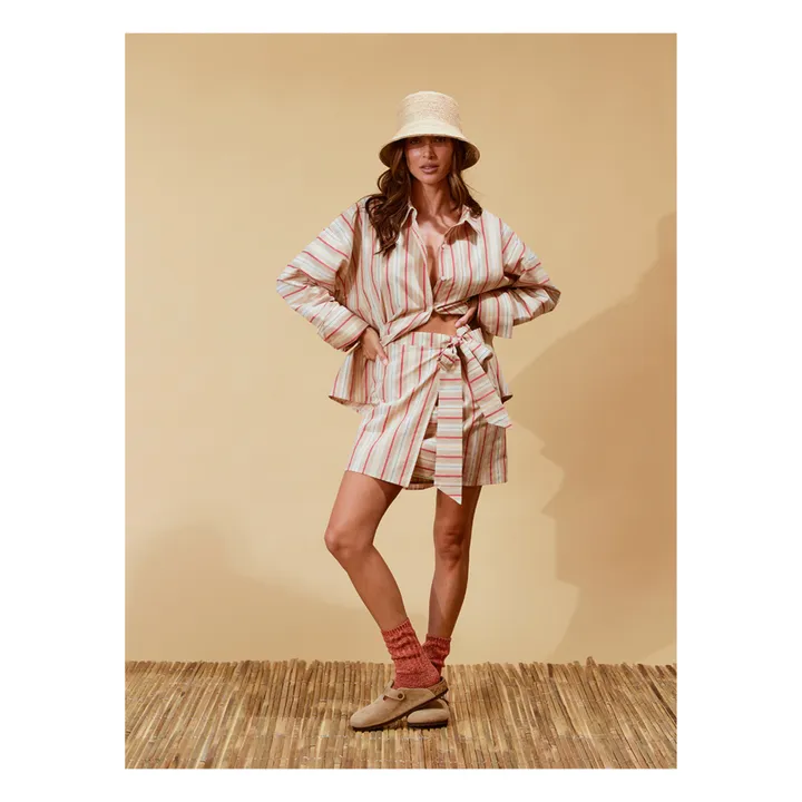 Soleil Soleil Jupe Portefeuille Zuri Rayures Lin | Beige