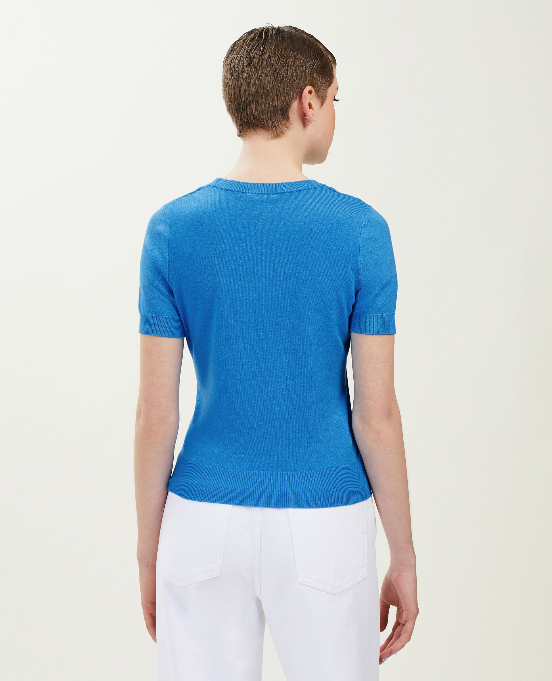 Pull manches courtes en maille fine - Bleu