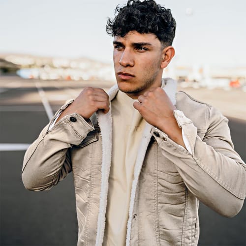 Veste Jean Super Skinny Fit Col Mouton 7001 Beige Clair