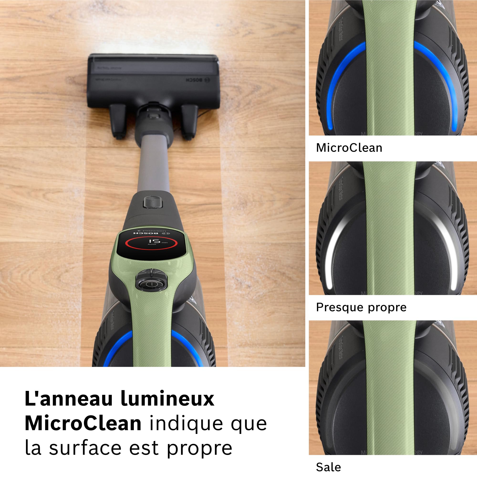 Bosch, aspirateur Balai sans Fil, Unlimited 9, Batterie 3.0 Ah, Technologie MicroClean, bac à poussières Facile à Vider, éclairage LED, Vert, BBS921TB