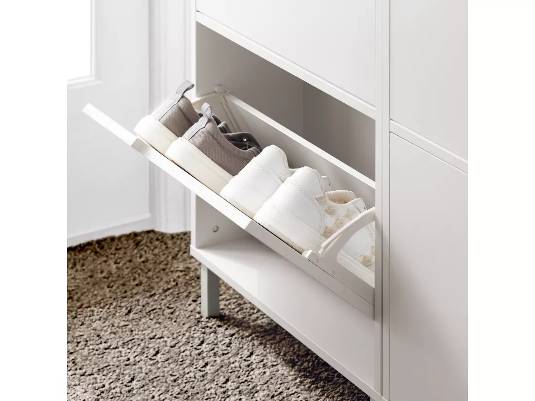 SoBuy Meuble à Chaussures Meuble de Rangement à Chaussures avec 2 Abattants Armoire à Chaussures Commode à Chaussures Meuble d'Entrée Rangement pour Chaussures – Blanc, 50x19x91 cm, FSR151-W