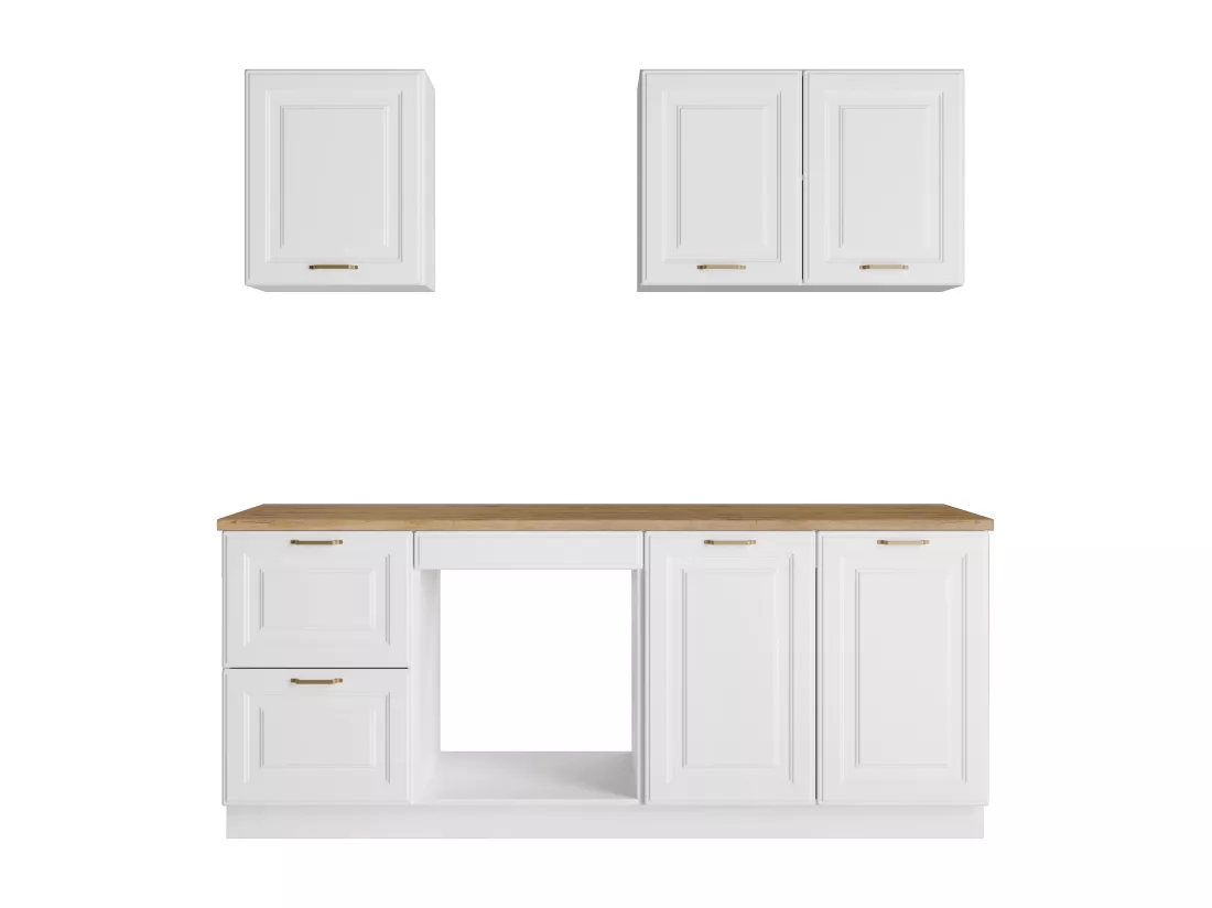 Cuisine complète - Avec plan de travail 200 cm - Blanc et naturel - CELOMIA