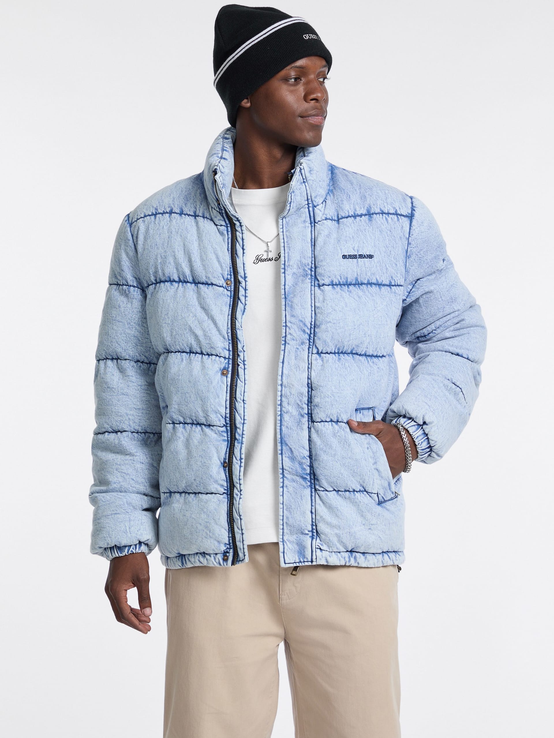 Jaqueta puffer jeans