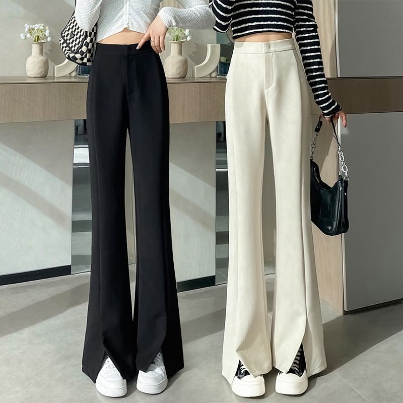 Shinsei - Hoge taille effen wijde broek met splitten