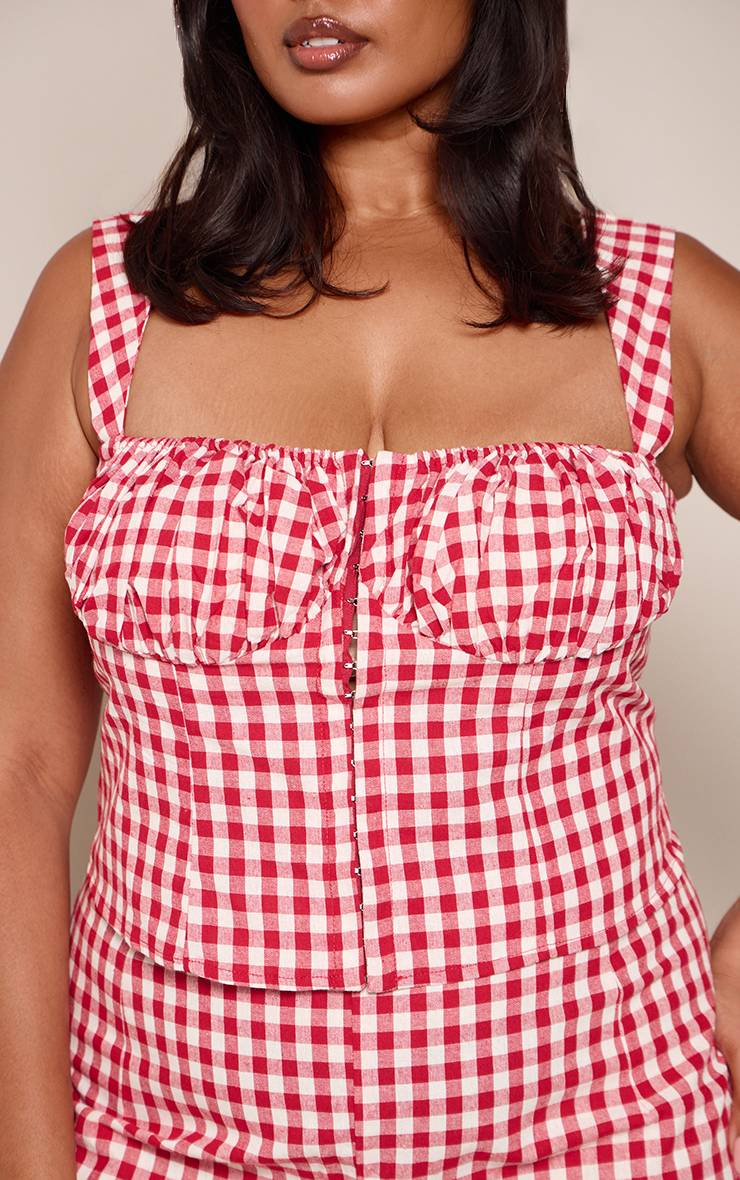 Rouge Ensemble Crop Top Tissé Vichy Rose Grande Taille