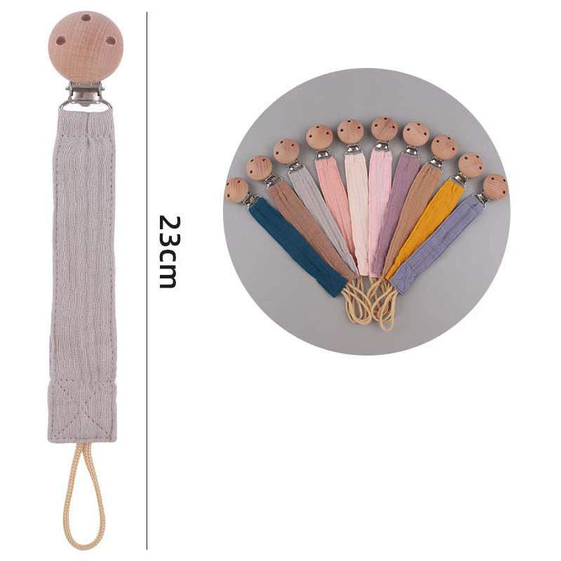 (23cm) Baby Nuggiband Stoff Schnullerkette mit Holz Clip - Grau
