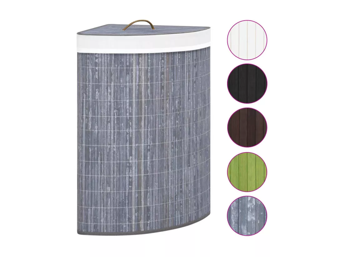 Panier à linge d'angle Bambou Gris 60 L