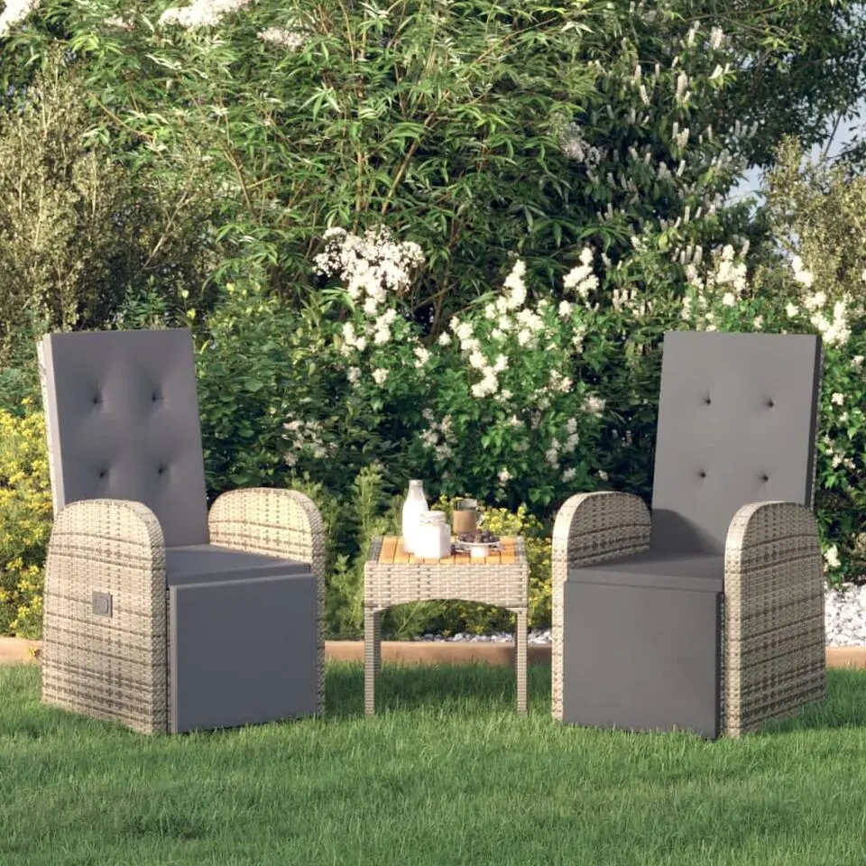 vidaXL - Tuinstoelen - Grijs - Poly rattan - 2 stuks - Verstelbaar - Met kussens