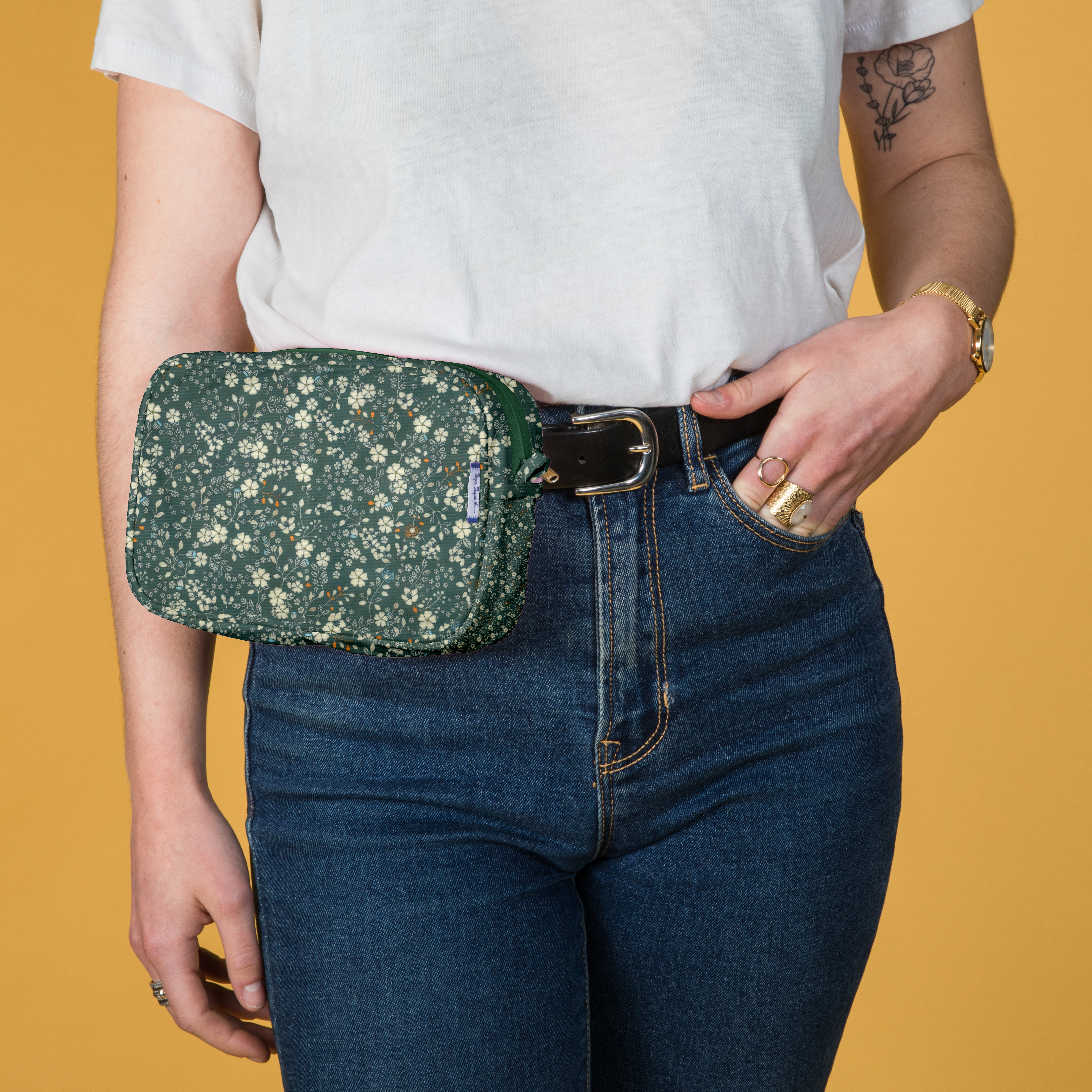 Pochette Banane Fleuri Kaki