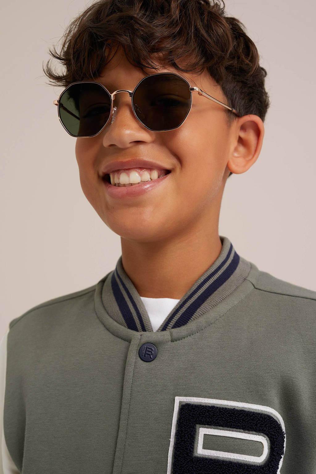 WE Fashion bomberjack olijfgroen/wit