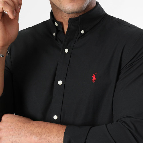 Chemise Manches Longues Slim Poplin Stretch Noir