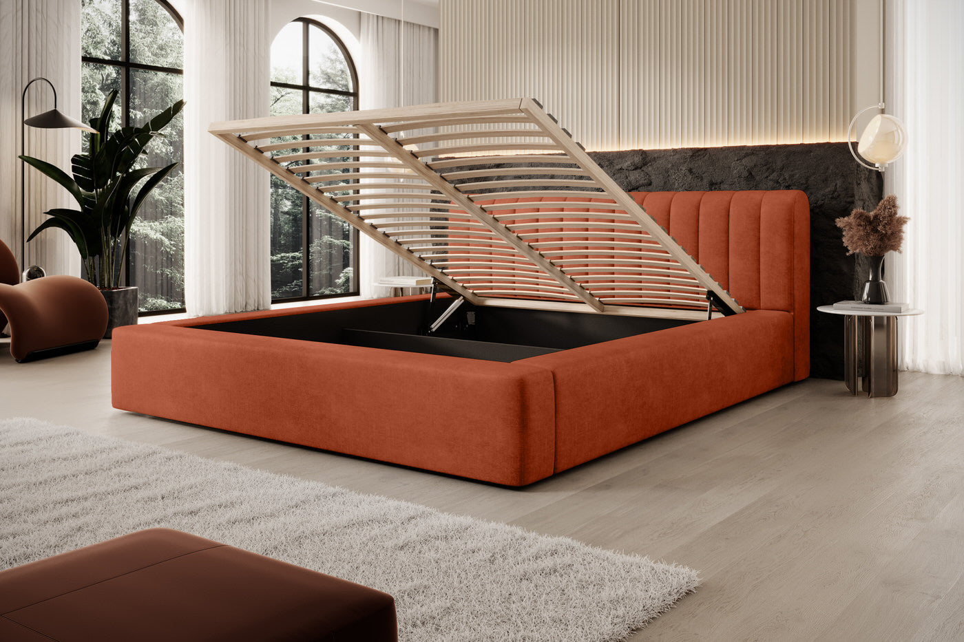 Trae Mobler Amira 160 x 200 cm Gestoffeerd Bed Baksteenrood