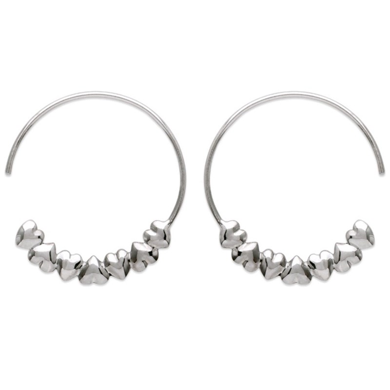 Boucles d'oreilles créole suite de coeurs Argent 925 Rhodié