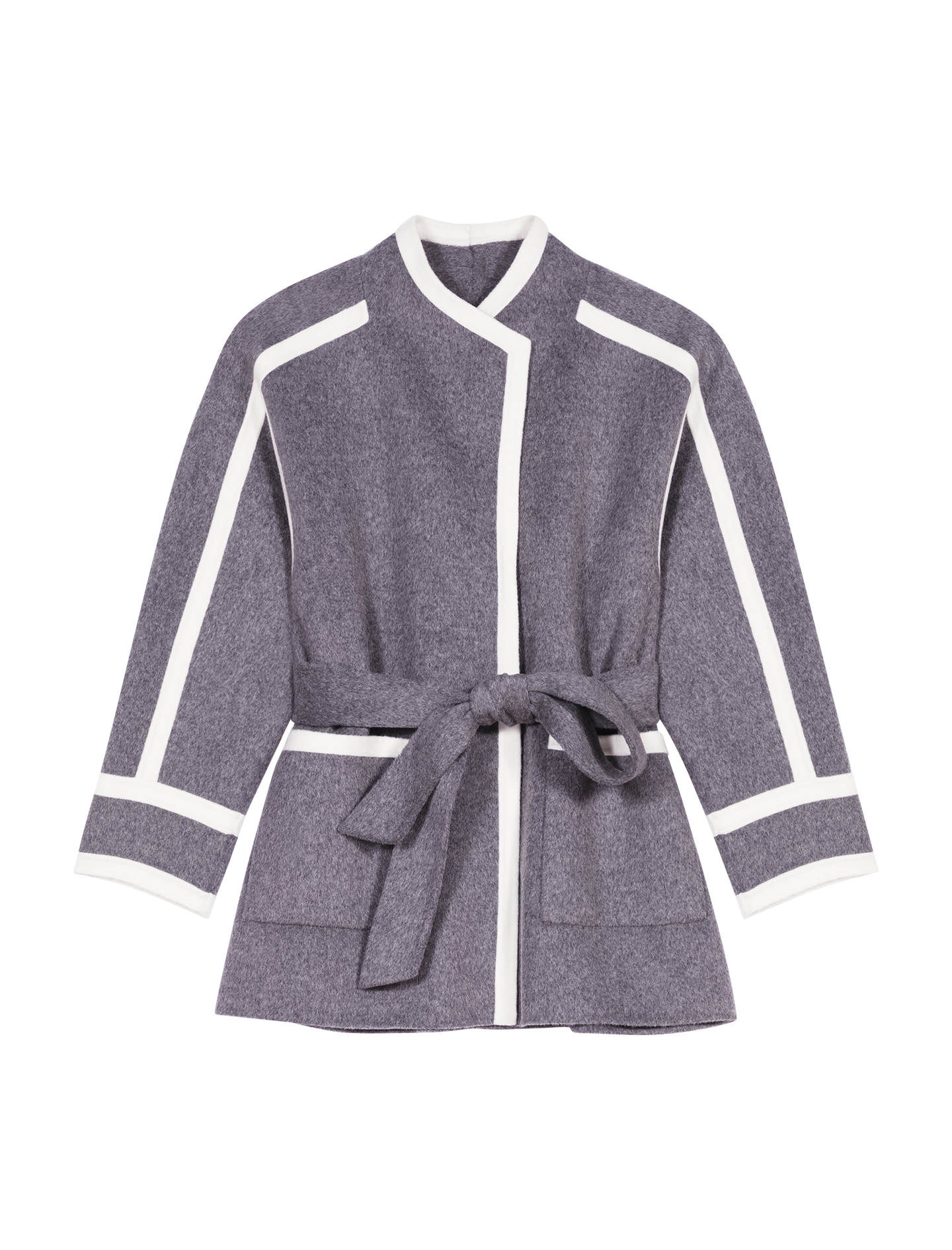 Manteau court double face en laine mélangée| Gris