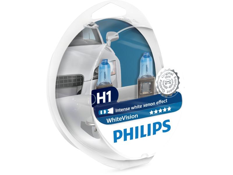 Philips Automotive H1 White Vision PKW Leuchtmittel für Abblend- und Fernlicht, 12 V, 2 Stück
