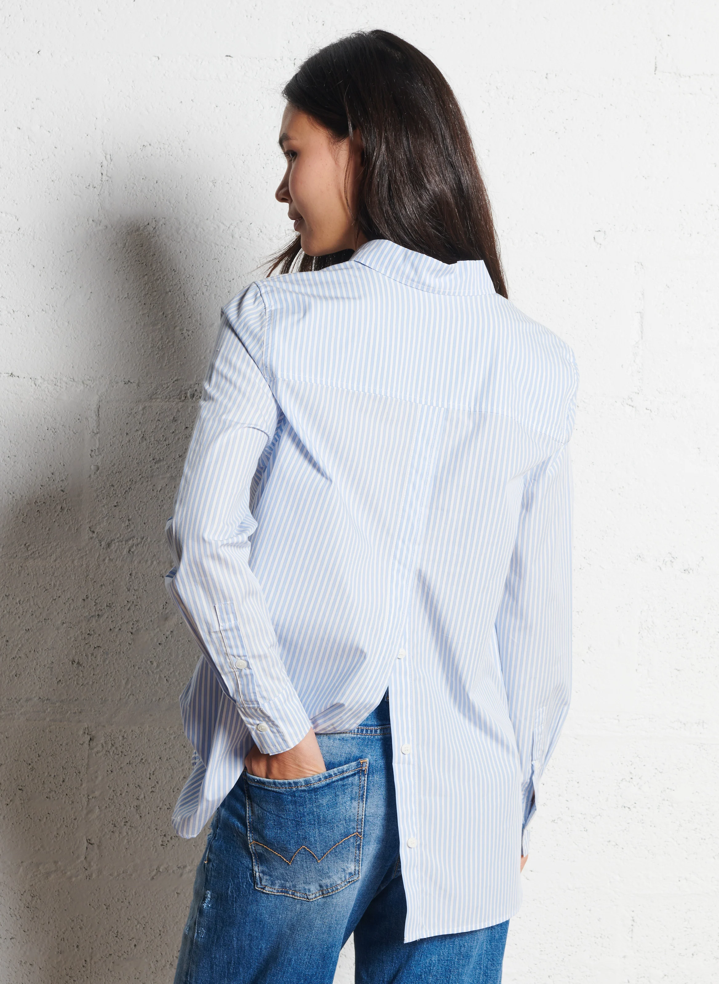 JAMAY - Chemise col classique rayée en coton | Blanc