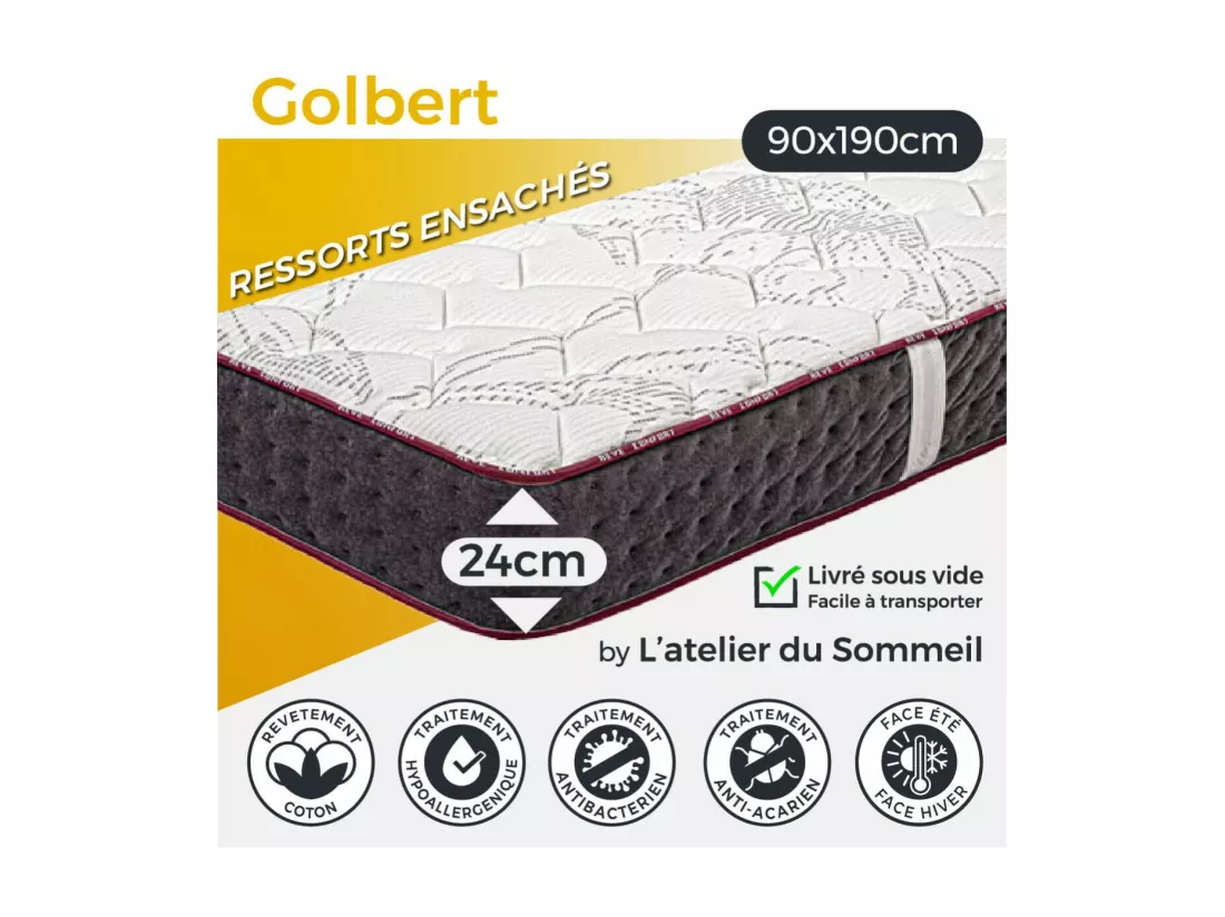 GOLBERT - Matelas 90x190 cm Mousse haute résilience Haute adaptabilité Ep.24cm