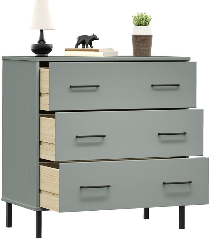 vidaXL - OSLO - Dressoir - Grijs - Massief Hout - 3 Lades