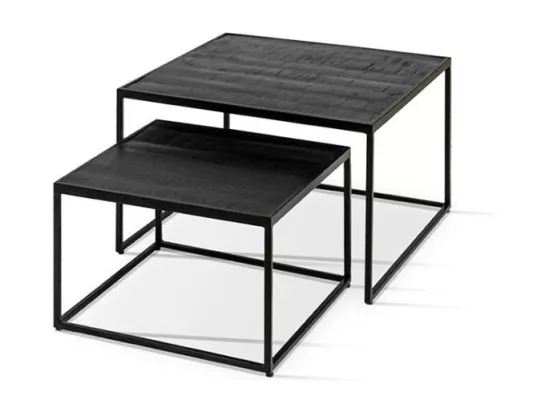 Table basse gigogne carrée en bois noir collection QUEEN. Meuble style industriel