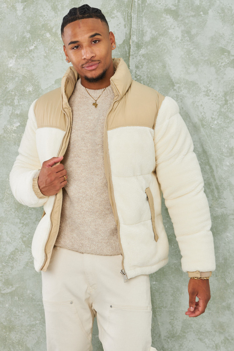 Parka teddy beige en peau de mouton écru