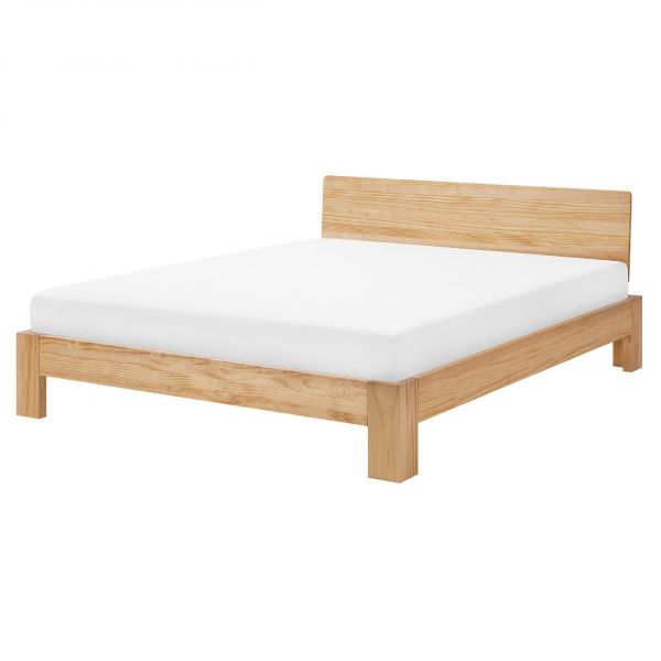 Beliani Cama de Casal em Madeira Clara Maciça 160 x 200 cm de Design Minimalista para Quarto Moderno Ou Rústico 207x167x81 - 4251682205894