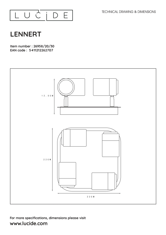 Lucide Lennert 4 spot LED badkamer IP44 zwart