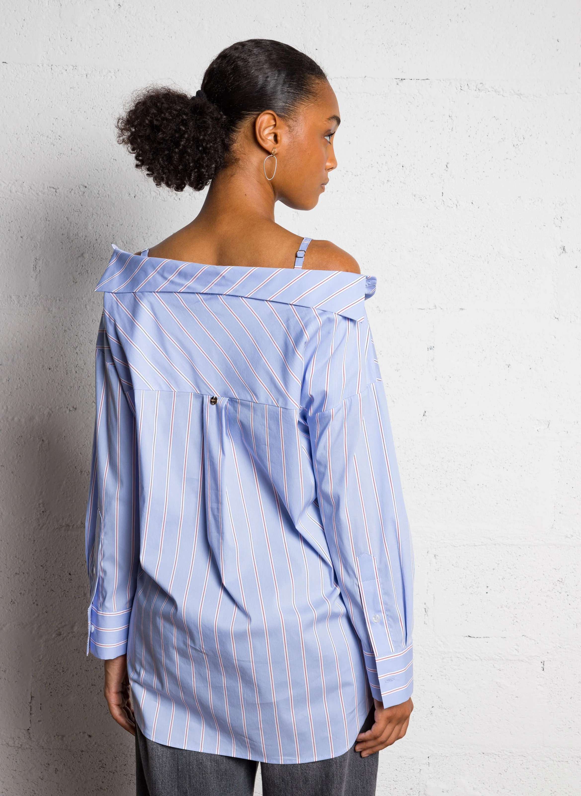Chemise longue rayée en coton mélangé | Bleu