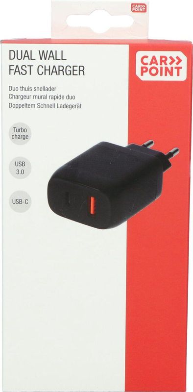 Carpoint - Thuis SnelLader - USB-C en USB 3.0 - Zwart - 18W en 20W