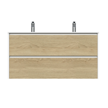 Tiger Reverse Meubelset 120 cm met 2 lades Naturel eik / Mat wit inclusief Oval wastafel dubbel Mat wit