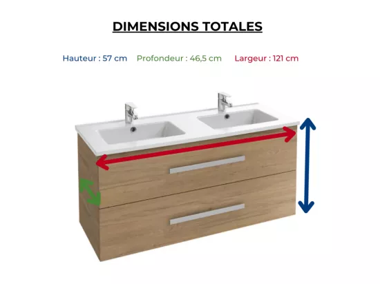 Meuble double vasque 120 cm JACOB DELAFON Ola up + colonne de salle de bain chêne