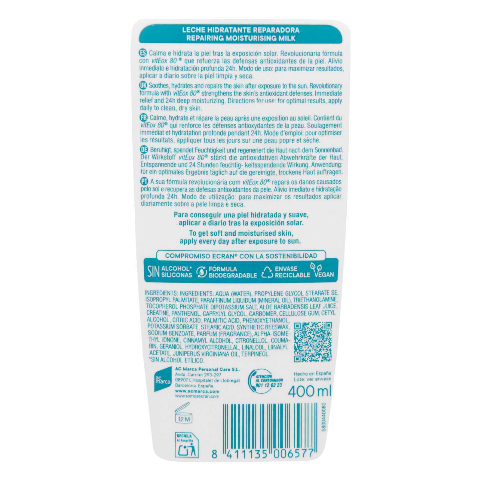 Lait corporel après-soleil Ecran hydratant et réparateur