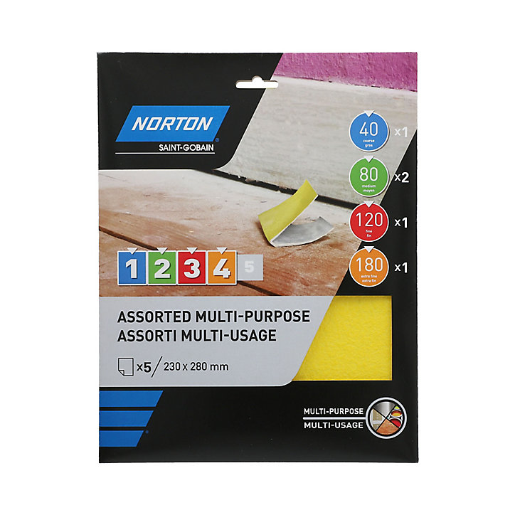 Abrasif Norton 230 x 280 mm, assortiment 5 pièces