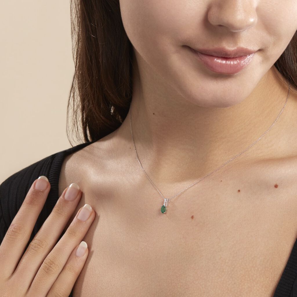 Collier Andrea Or Blanc Emeraude Et Diamant