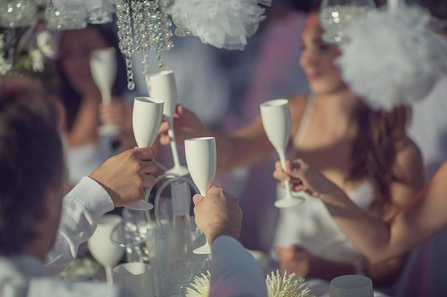 (12er Set) Mehrweg Sekt Trinkbecher Party Champagner Glas für Hochzeit / Junggesellinnenabschied / Geburtstag - Weiss