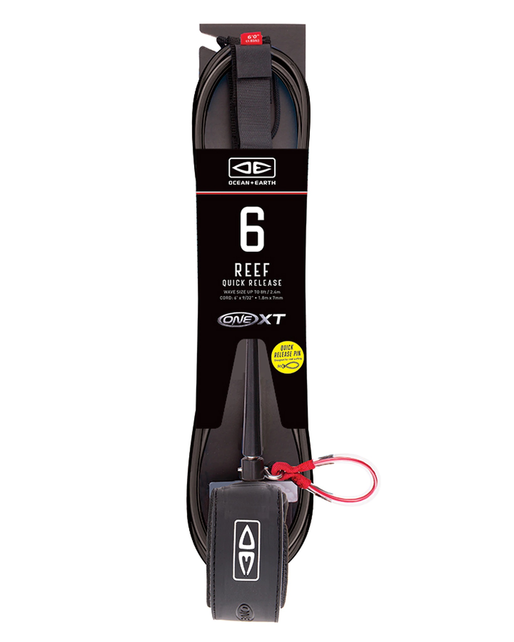 Ocean and earth Leash Reef - 6'0 - One XT - Quick Release / Larguable Black
