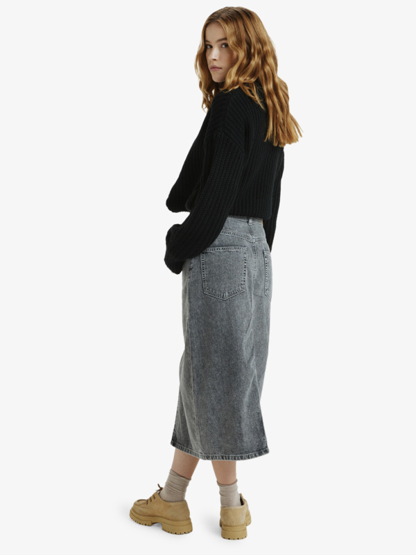 Cold Winds Jupe en jean de longueur midi Gris Femme