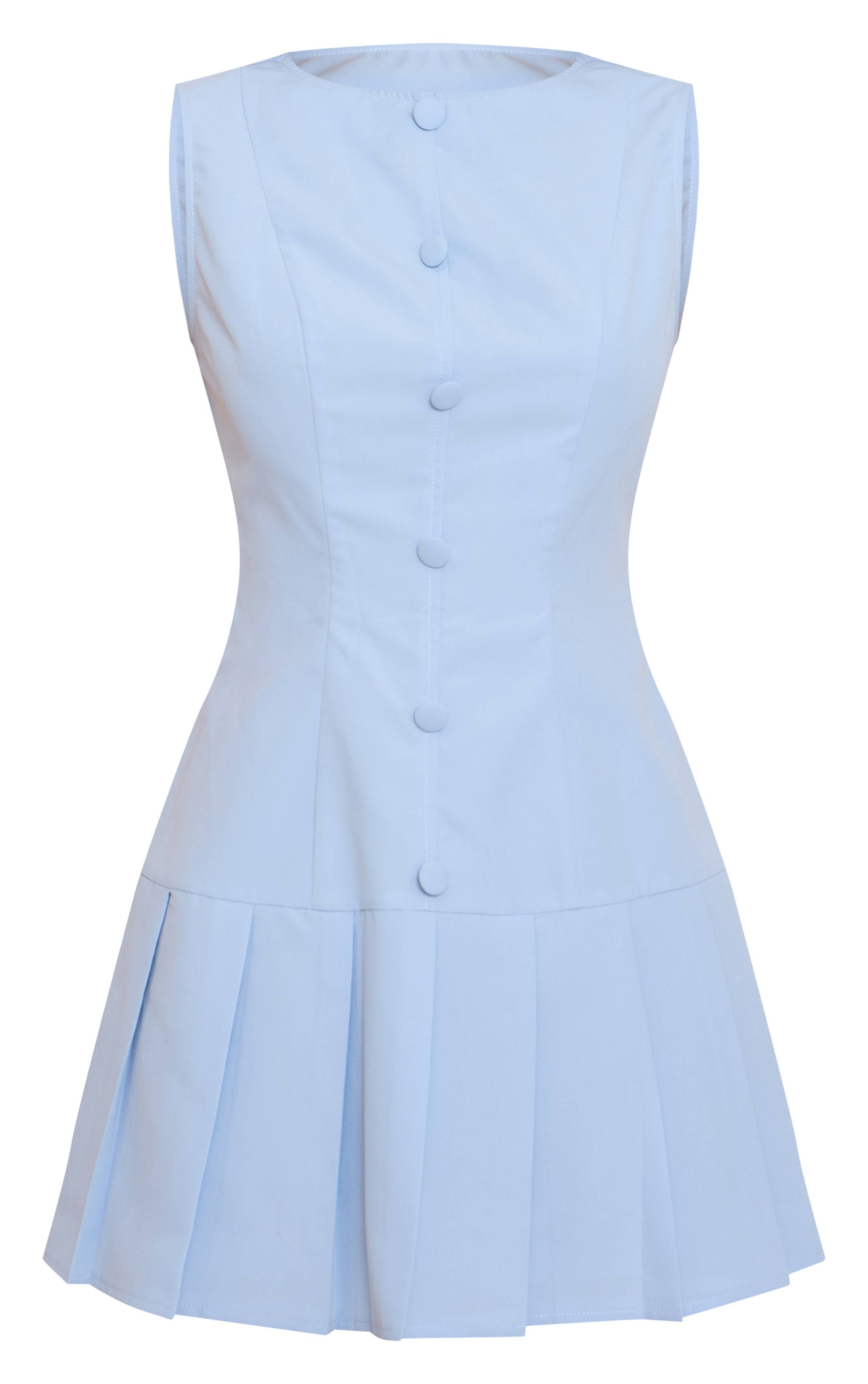 Bleu Layette Robe Droite À Boutonnage Et Ourlet Plissé