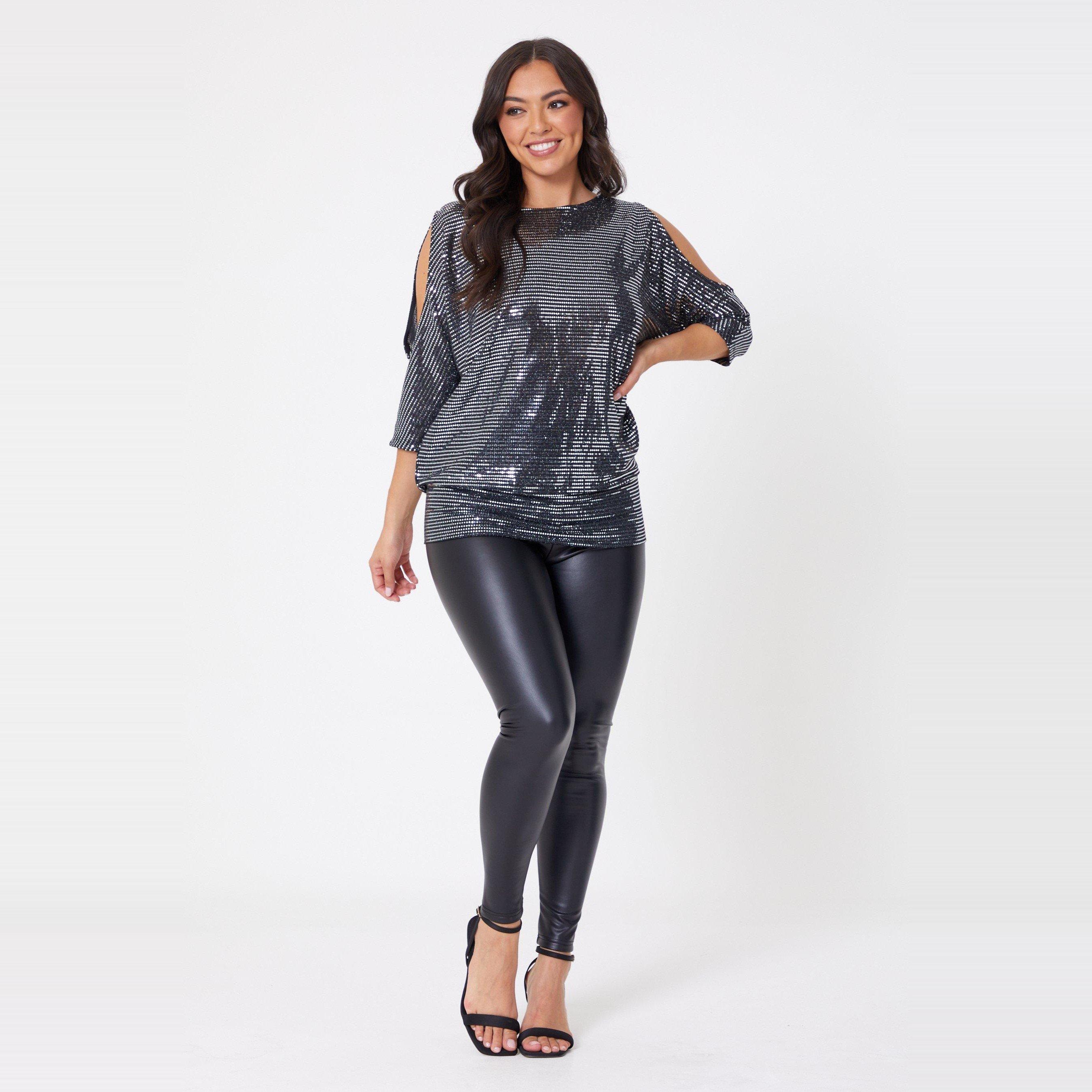 Be You Ladies Glitter Cold Shoulder Top