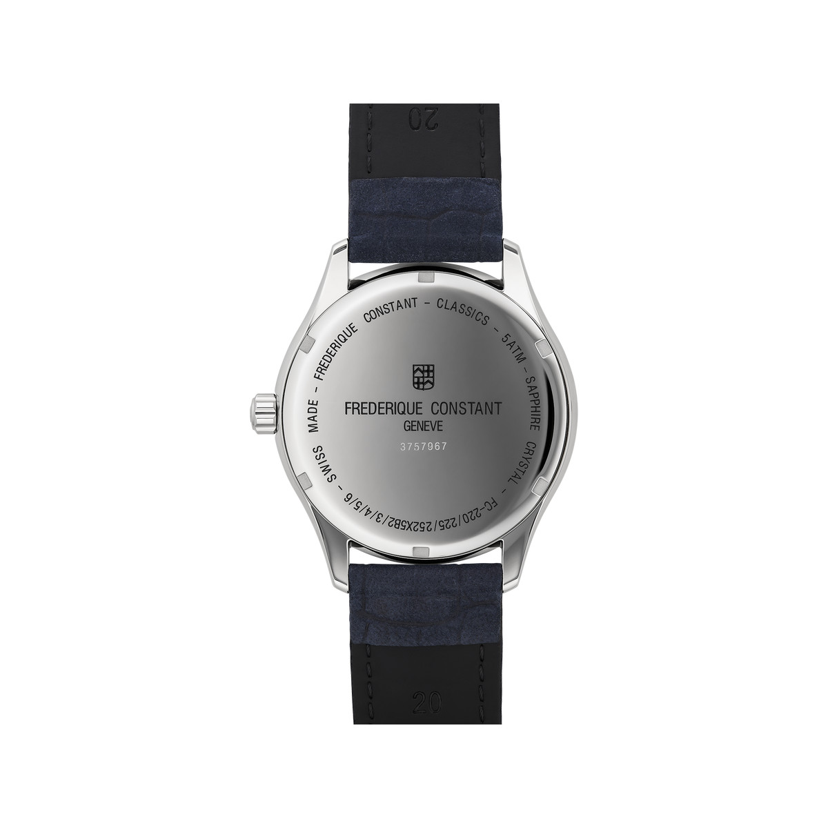 Montre Frédérique Constant homme acier bracelet cuir bleu