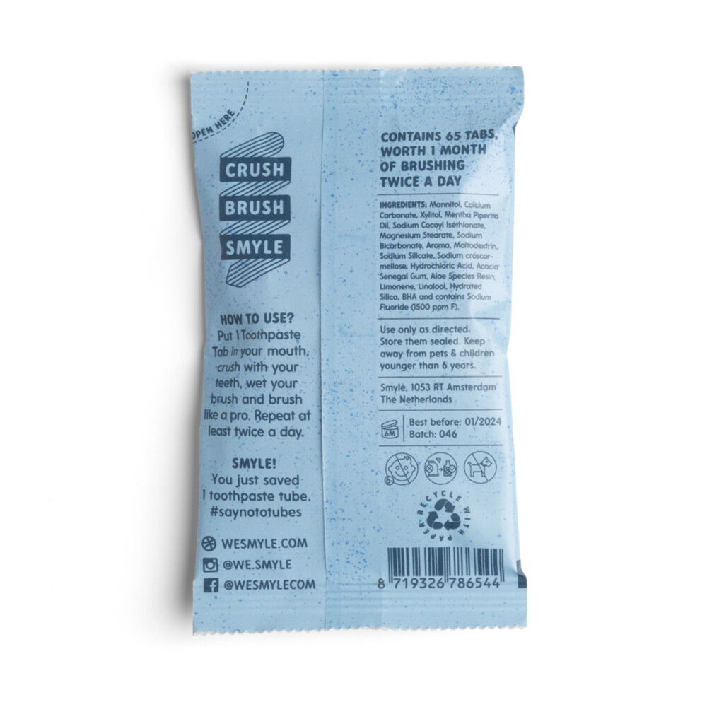 Smyle Tandpasta Tabs Navulling met Fluoride65 stuks