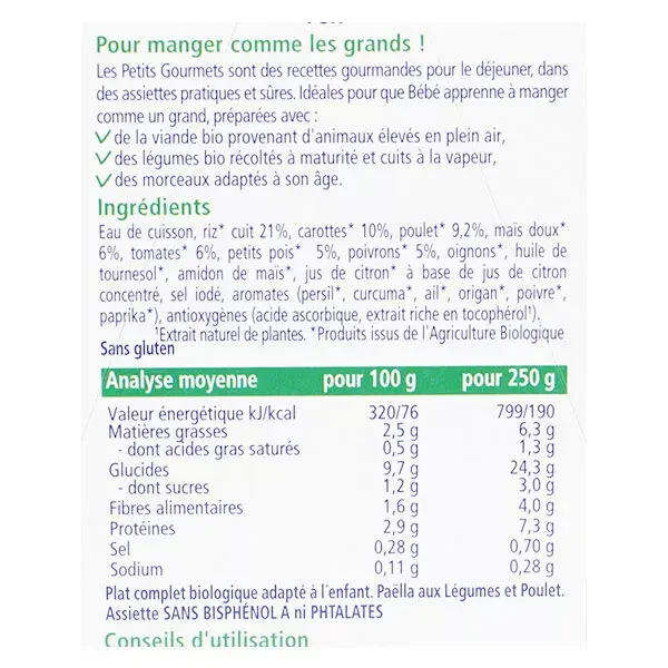 Prato de Paella Orgânica Hipp Les Petits Gourmets com Legumes e Frango +15m Orgânico 250g